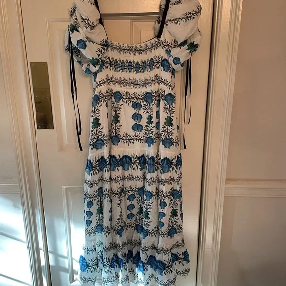 ANTONIO MELANI Blue and White Puff Sleeve Maxi Sundress - Picture 3 of 3